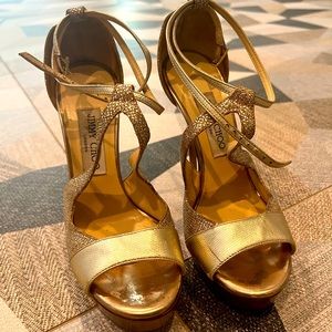 Jimmy Choo Strappy Gold Sandals 37.5
